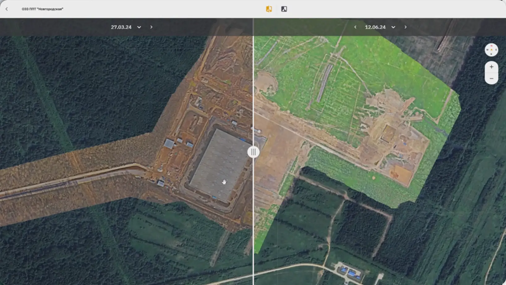 Сравнение изменений на площадке за разные даты съемок в платформе Sare